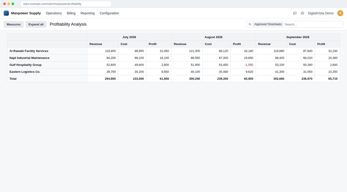 Profit per Worker & Contract screen in Odoo