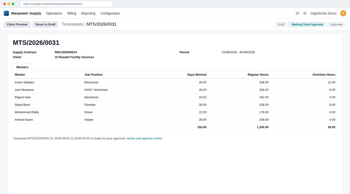 Timesheets & Client Portal Approval screen in Odoo
